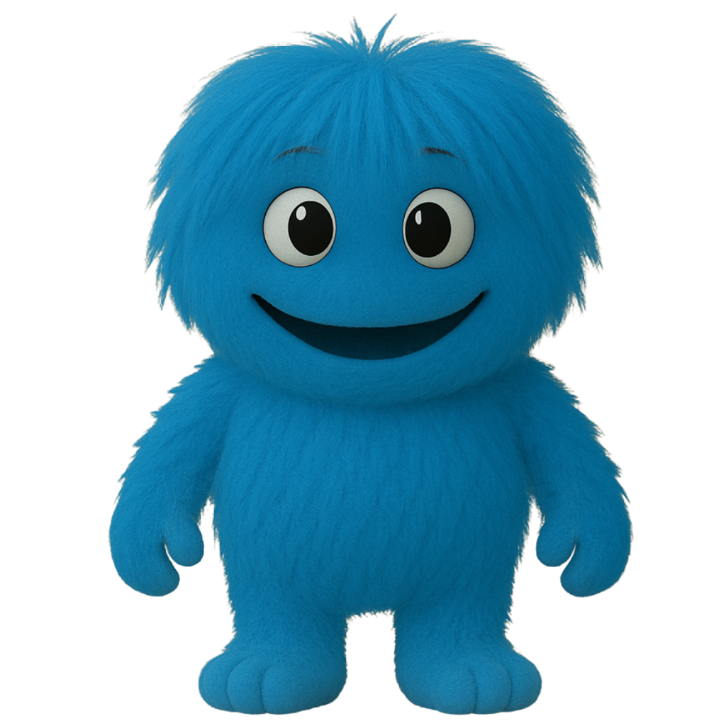 Blå Luggie character with idle expression